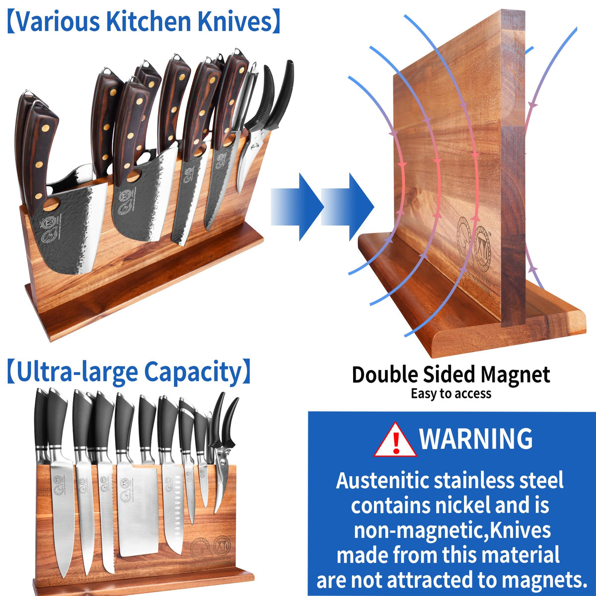 XYJ strong magnet strip securely holds stainless knives for quick access during prep
