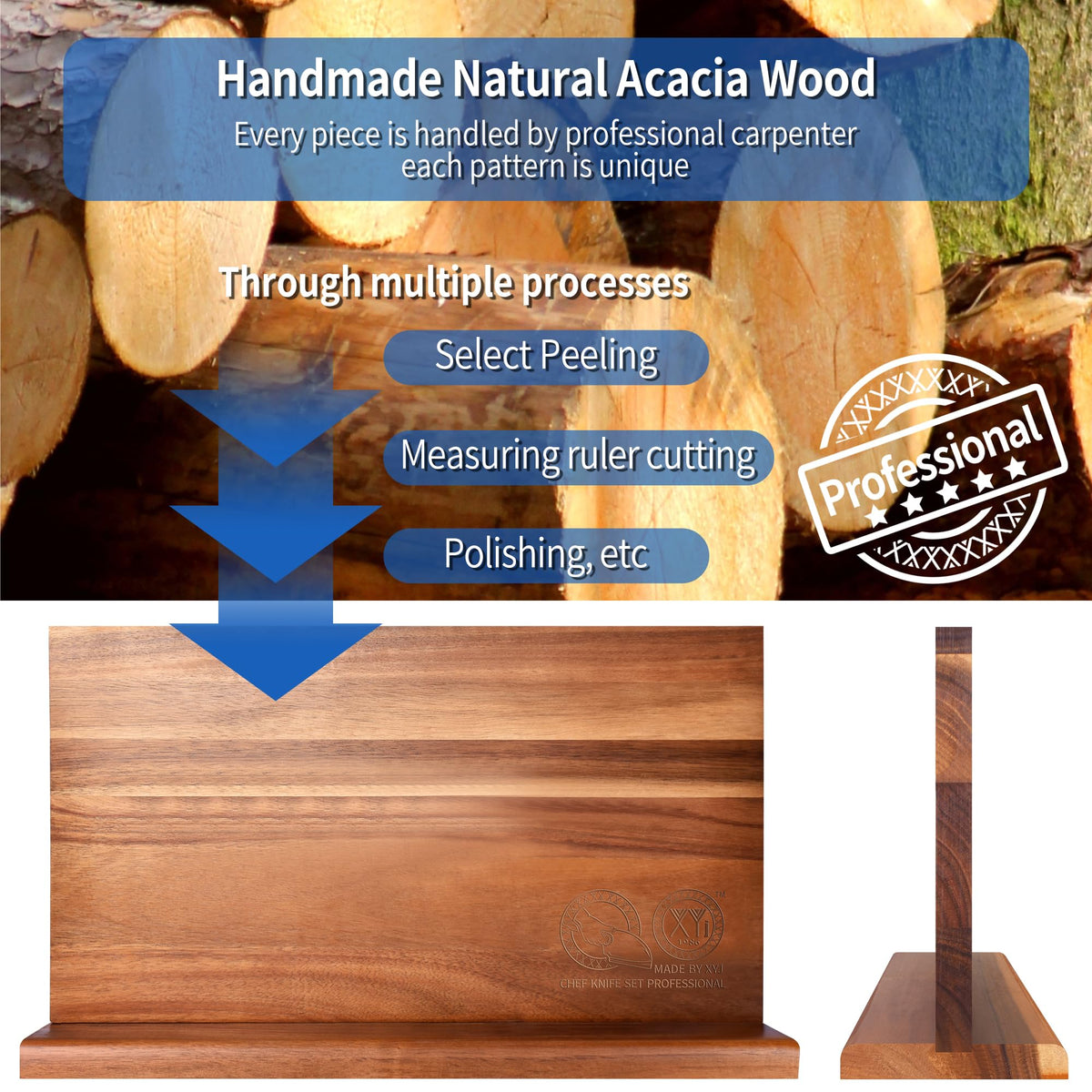 XYJ durable wood design adds warmth while protecting blades from nicks