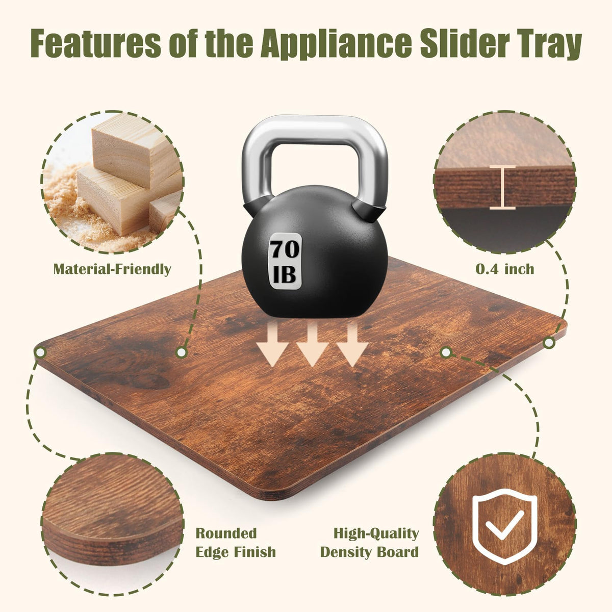 Xykzra wooden kitchen slider provides a durable, scratch-free base