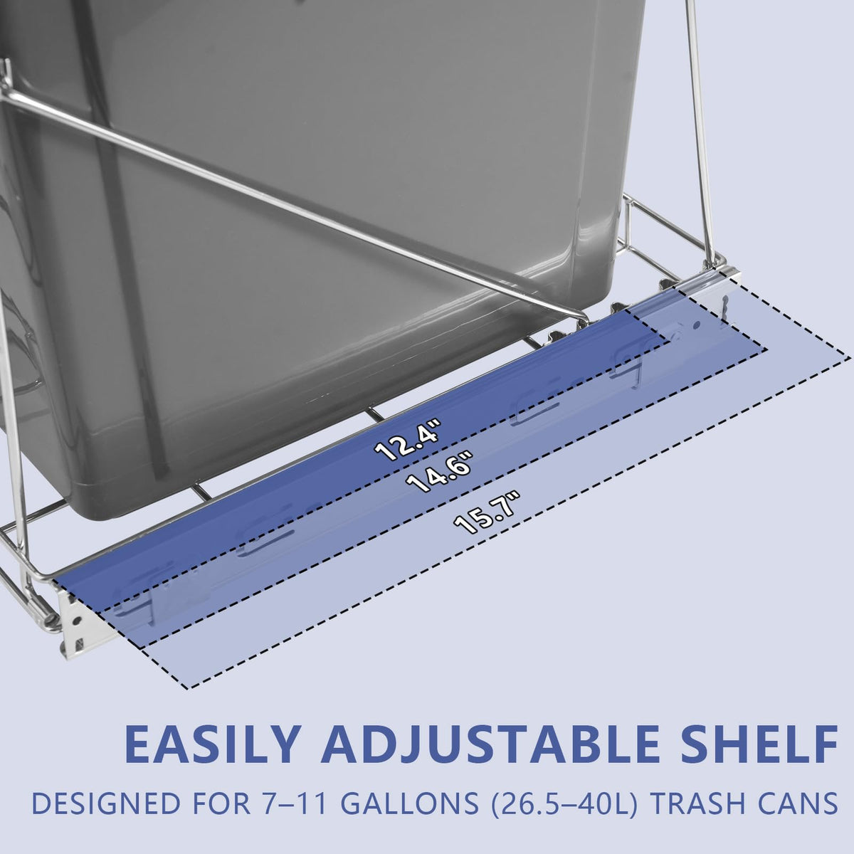 XYLOME adjustable fit accommodates 7–11 gallon cans.