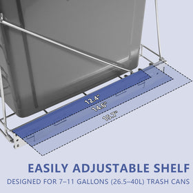 XYLOME adjustable fit accommodates 7–11 gallon cans.