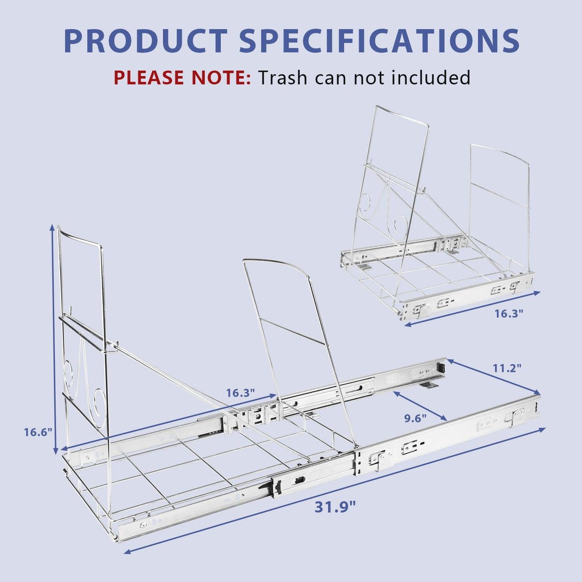 XYLOME pull-out under-cabinet side view highlights compact accessibility.