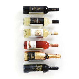 xympo wall-mounted wine rack with six aluminum holders showcasing a curated collection, space-saving display