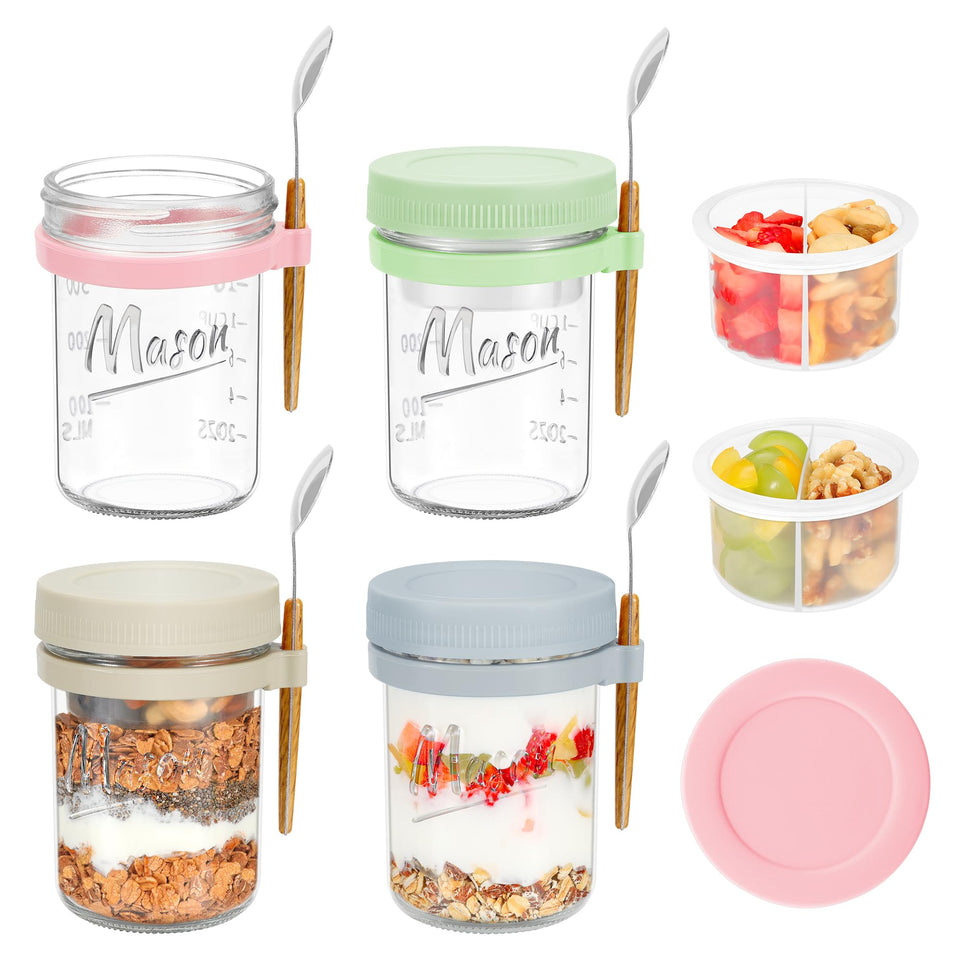 Xyptorix overnight oats jars with lids and spoons for easy meal prep