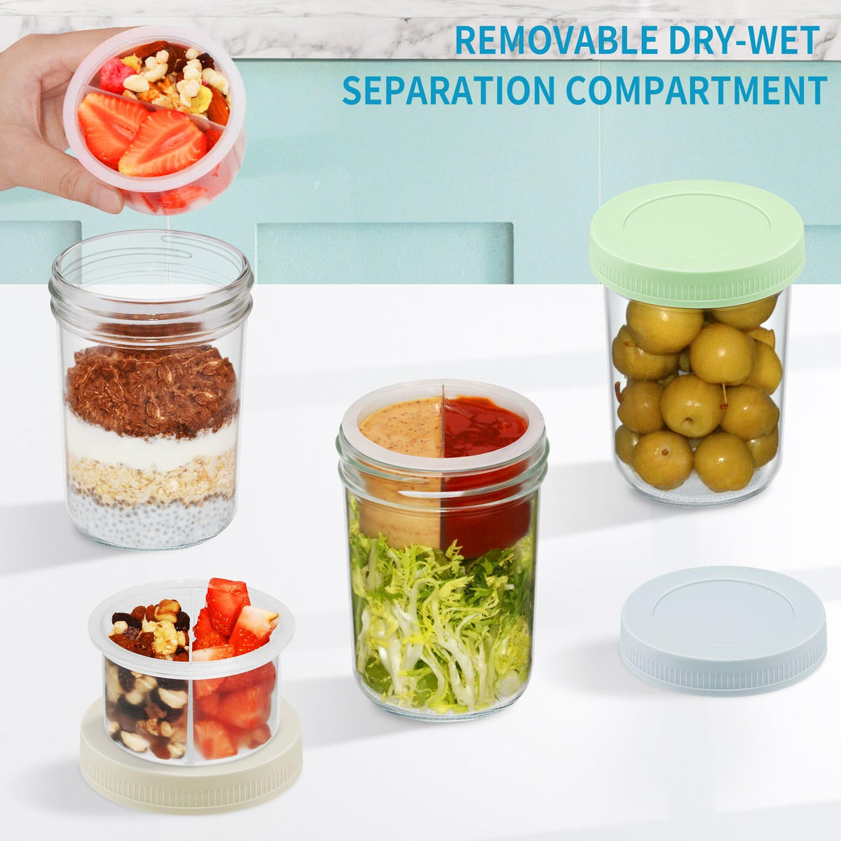 Xyptorix 6-pack glass jars stackable for compact fridge storage