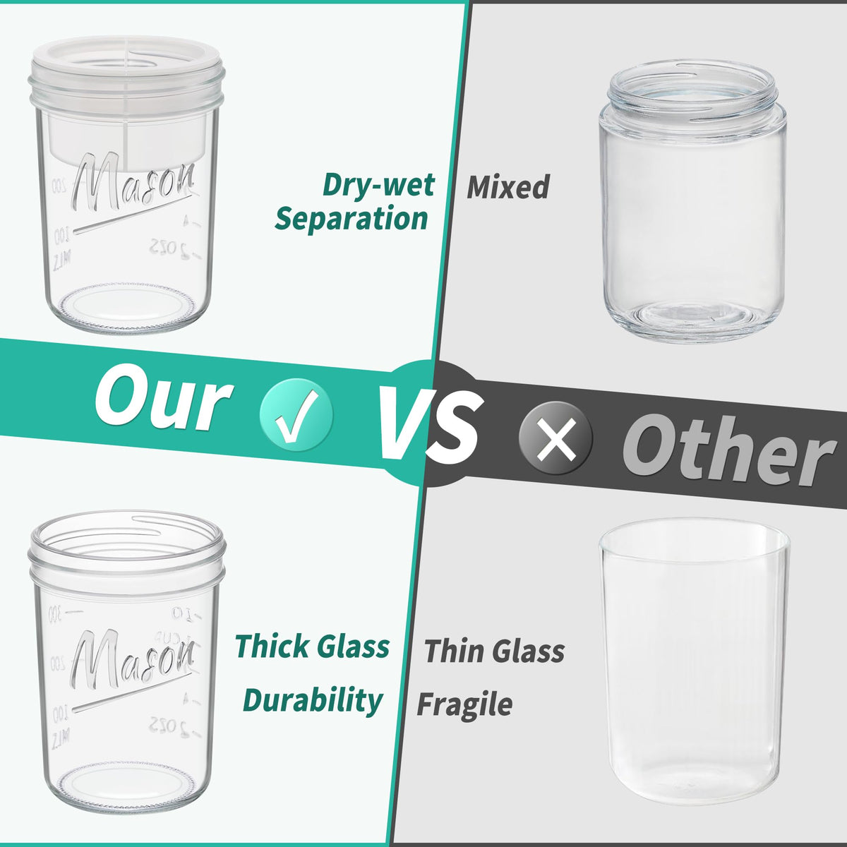 Xyptorix wide-mouth 16oz mason jar for easy filling and cleaning