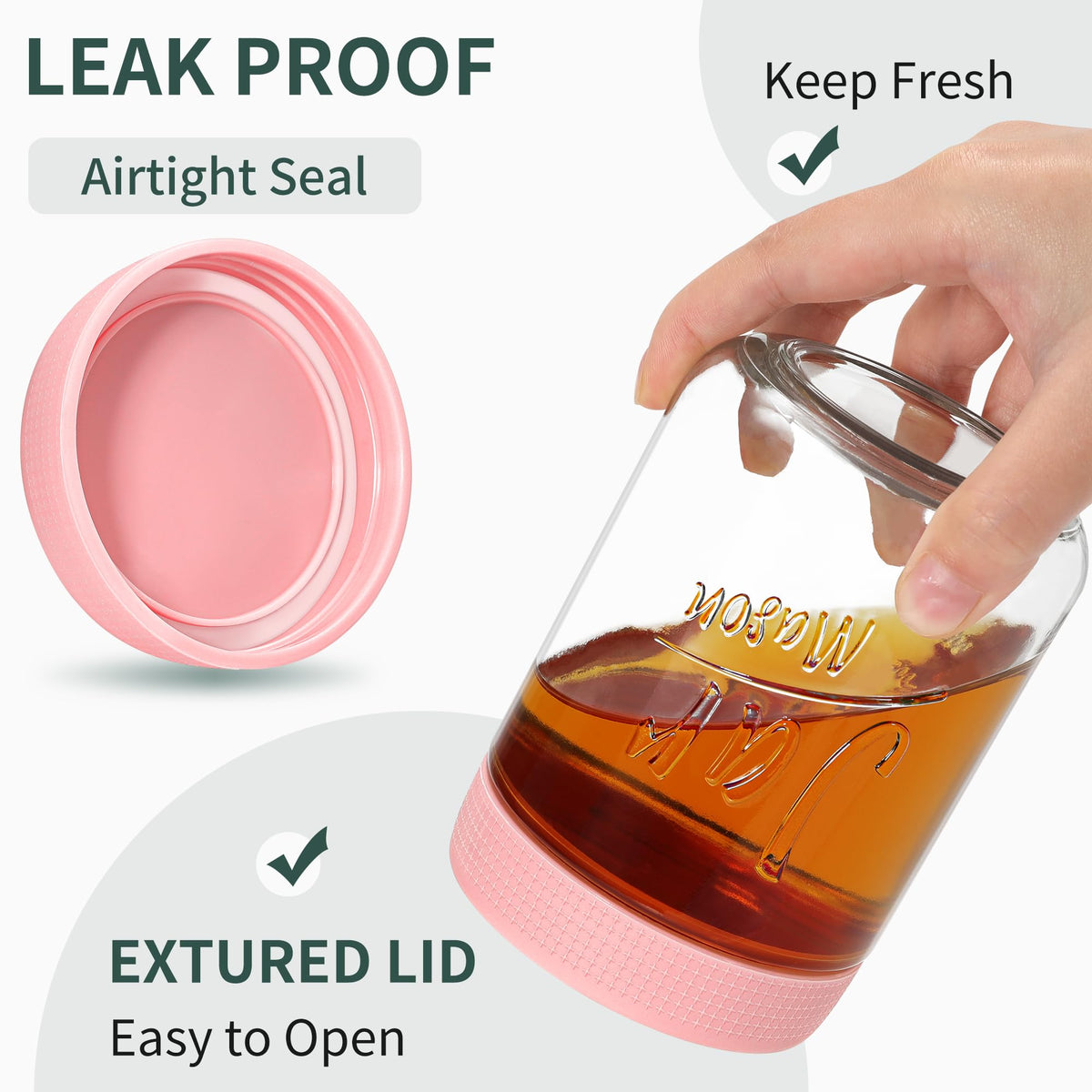 Xyptorix wide-mouth glass mason jars highlight easy filling and cleaning for meal prep.