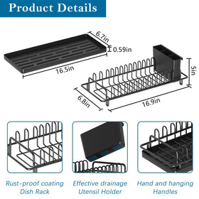XYZLVSI dish rack dimensions highlighting compact footprint for small counters.