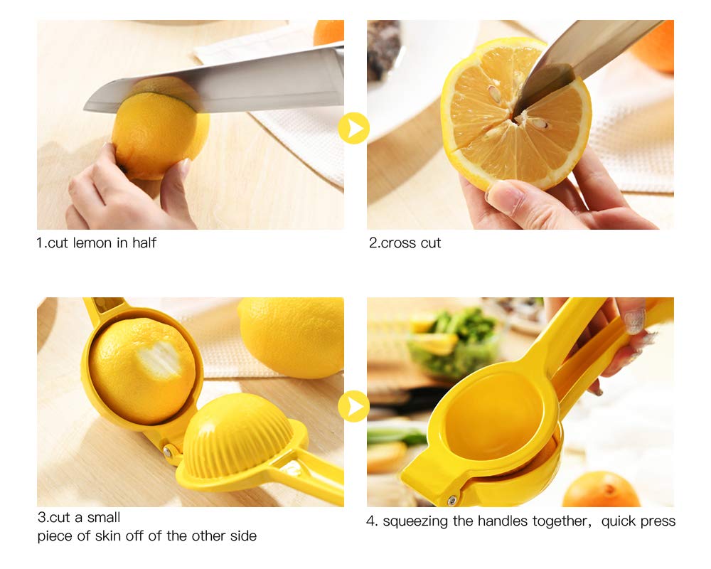 Y-Me lemon juice squeezer yields seed-free juice with minimal mess.
