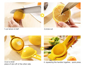 Y-Me lemon juice squeezer yields seed-free juice with minimal mess.