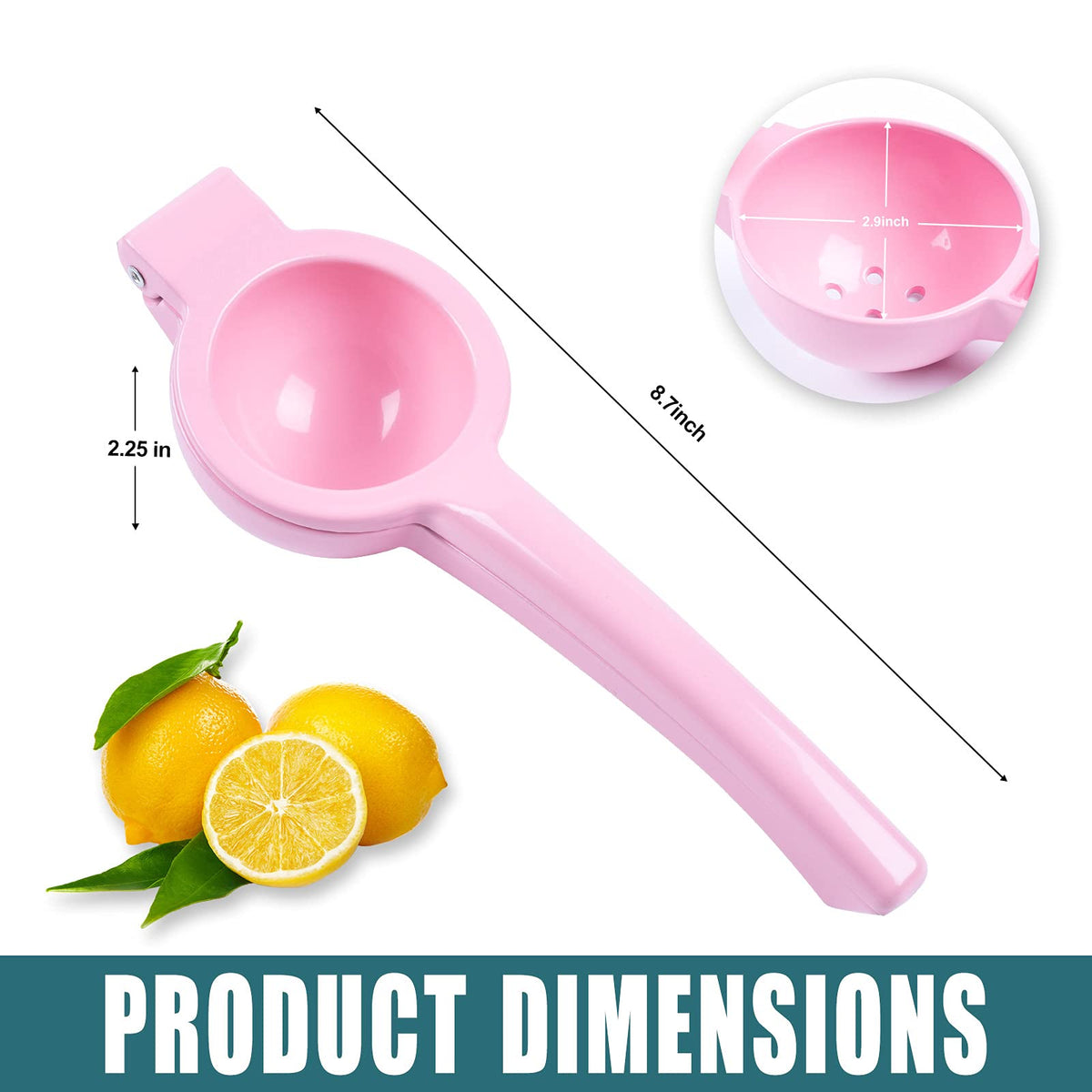 Y-Me pink lime press with ergonomic handle for effortless citrus squeezing.
