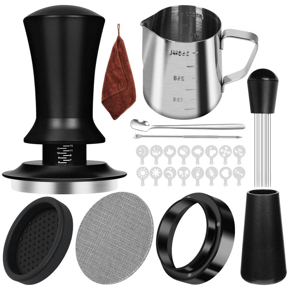 Y-Step 51mm espresso tamper with spring-loaded calibration for even tamping and consistent shots.
