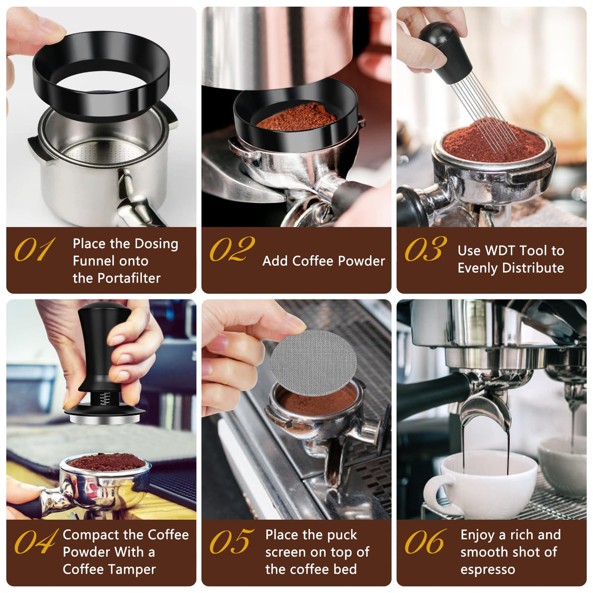 Y-Step 51mm puck screen distributes water evenly for uniform extraction.