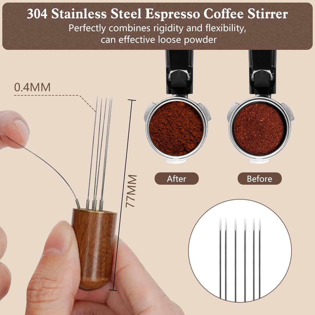 Y-Step wooden espresso stirrer for even distribution during extraction