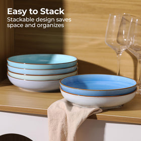 Y YHY gradient blue bowls enhance table aesthetics during meals.
