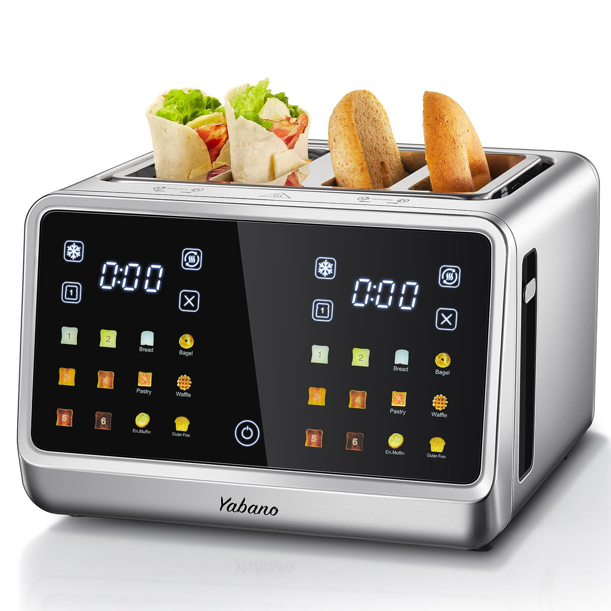 Yabano 4-Slice Toaster front view showing compact footprint for small kitchens.
