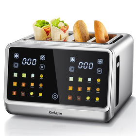 Yabano 4-Slice Toaster front view showing compact footprint for small kitchens.