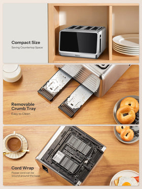 Yabano 4-Slice Toaster removable crumb tray enabling easy countertop cleanup.