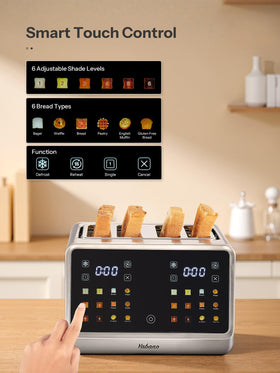 Yabano 4-Slice Toaster with smart touch panel highlighting easy digital controls for browning.