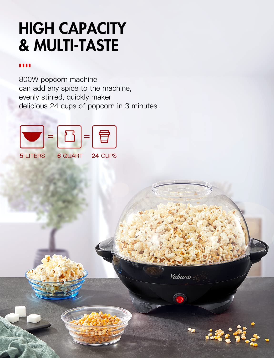 Yabano popcorn machine quick-heat technology speeds popping.