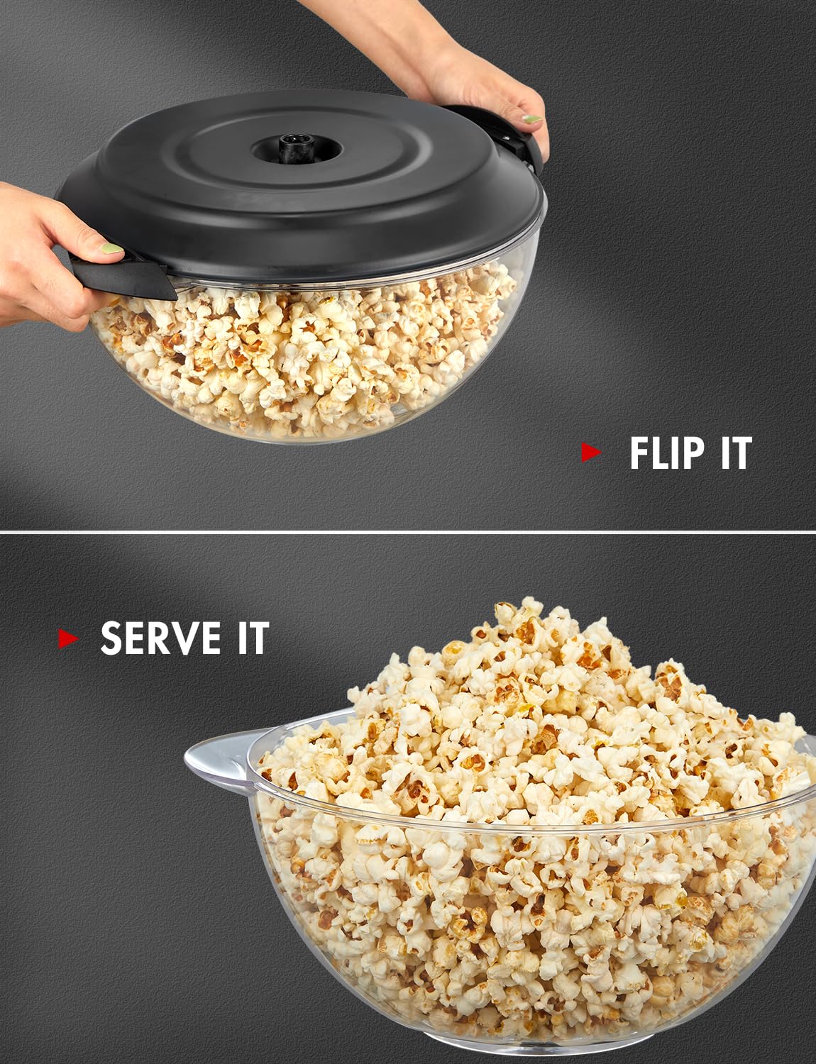 Yabano popcorn machine serving bowl lid doubles as a convenient serving option.