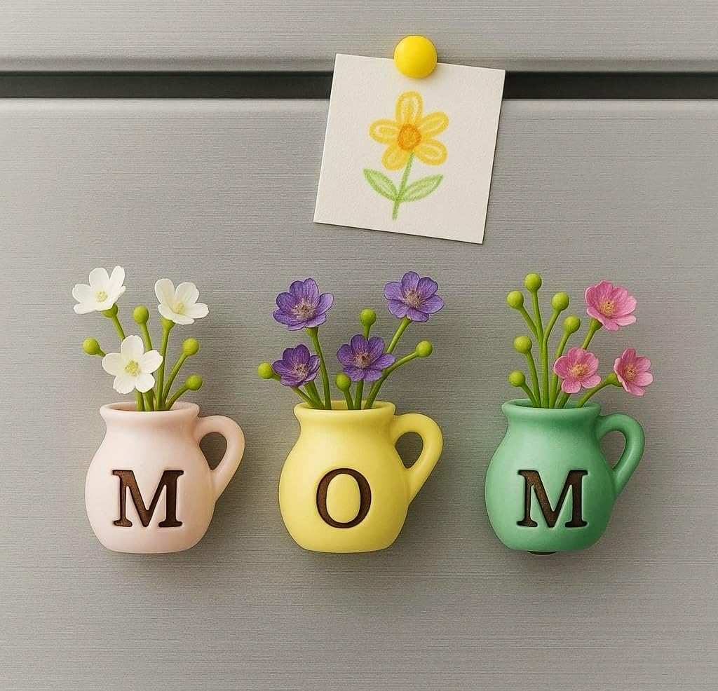 YACO STORE mini vase magnet on fridge in pink, perfect mom gift.