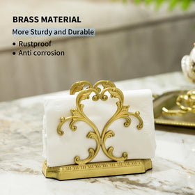Upright brass napkin holder complements modern dining spaces