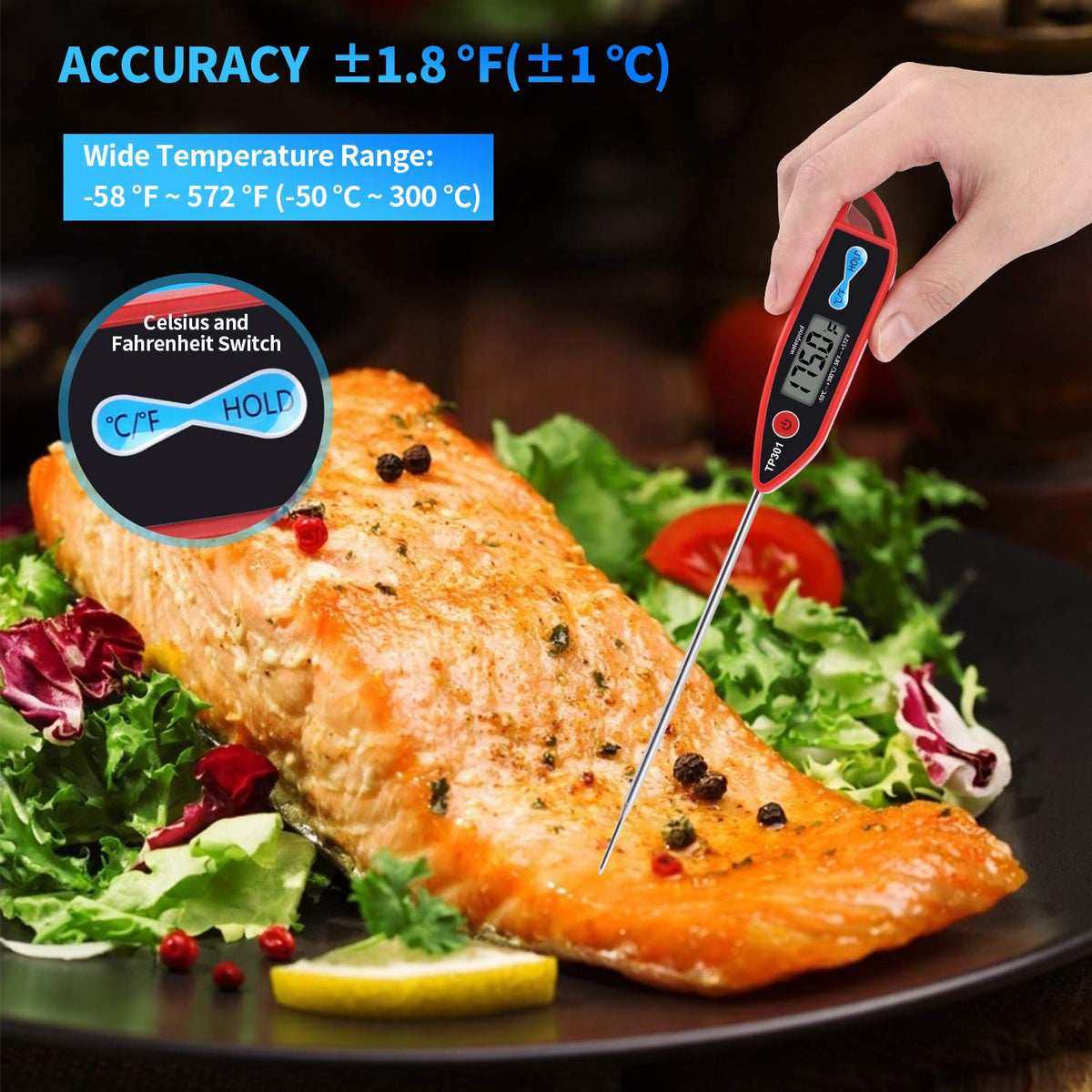 Yacumama thermometer auto-off feature saves battery life
