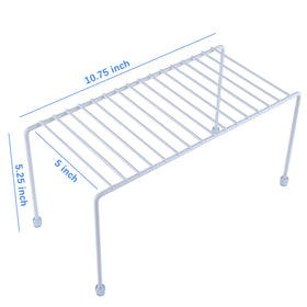 Yaenoei two-tier white kitchen shelves neatly organize canned goods and containers.