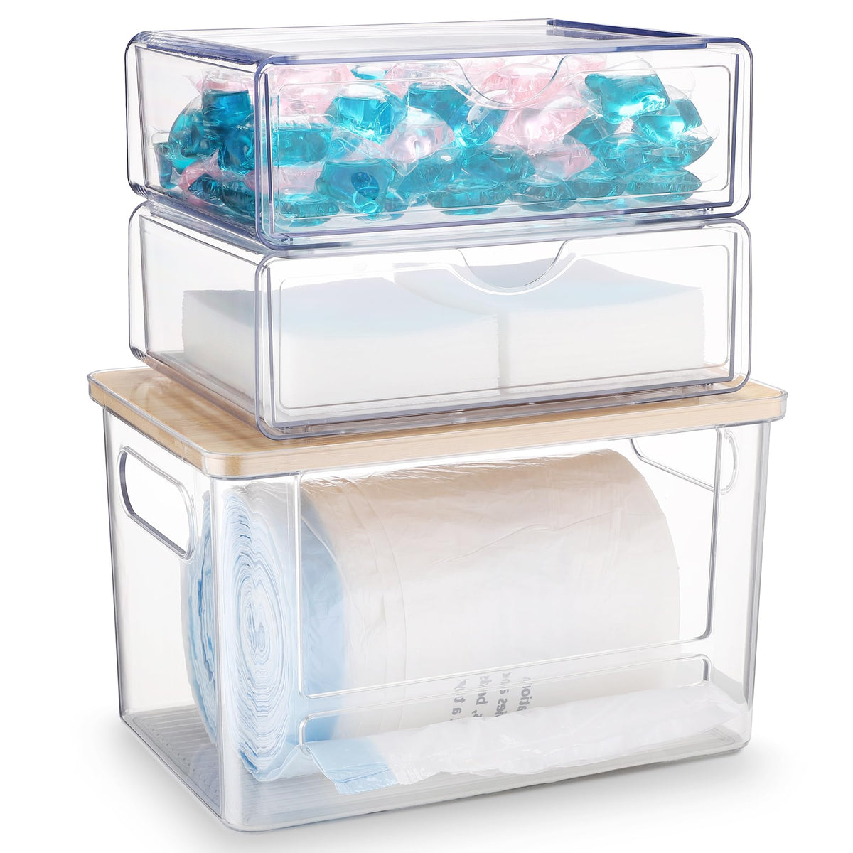 YAFFWA extra-large bag storage rack keeps garbage bags neatly organized and accessible.