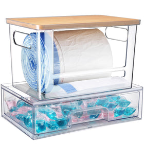 YAFFWA trash bag holder under sink showcasing tidy kitchen storage