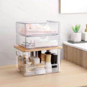 YAFFWA two-drawer storage boxes provide versatile storage for cosmetics, toiletries, or cleaners.