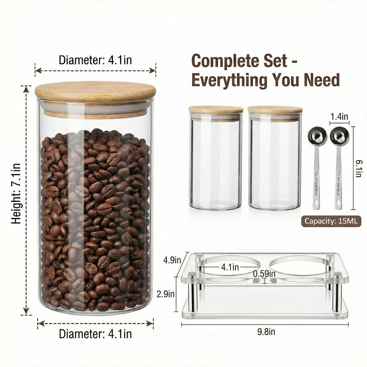 YAGELI acrylic shelf elevates canisters for a tidy, space-saving counter.