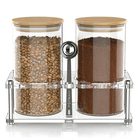 YAGELI glass coffee canisters 2-pack on display keep aromas fresh and organized.