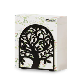 YAJIACLONE Tree of Life metal napkin holder on a black countertop keeps cocktail napkins neatly accessible