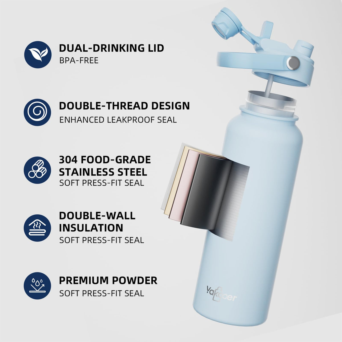 Yakooer bottle featuring locking clip keeps your drink secure during outdoor adventures.