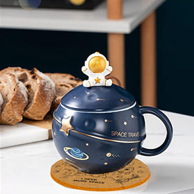 Yalucky aesthetic desk mug in dark blue adds mood to rooms.