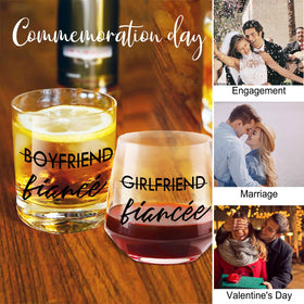 Yalucky glass with text detail highlights Boyfriend → Fiancé for milestones.