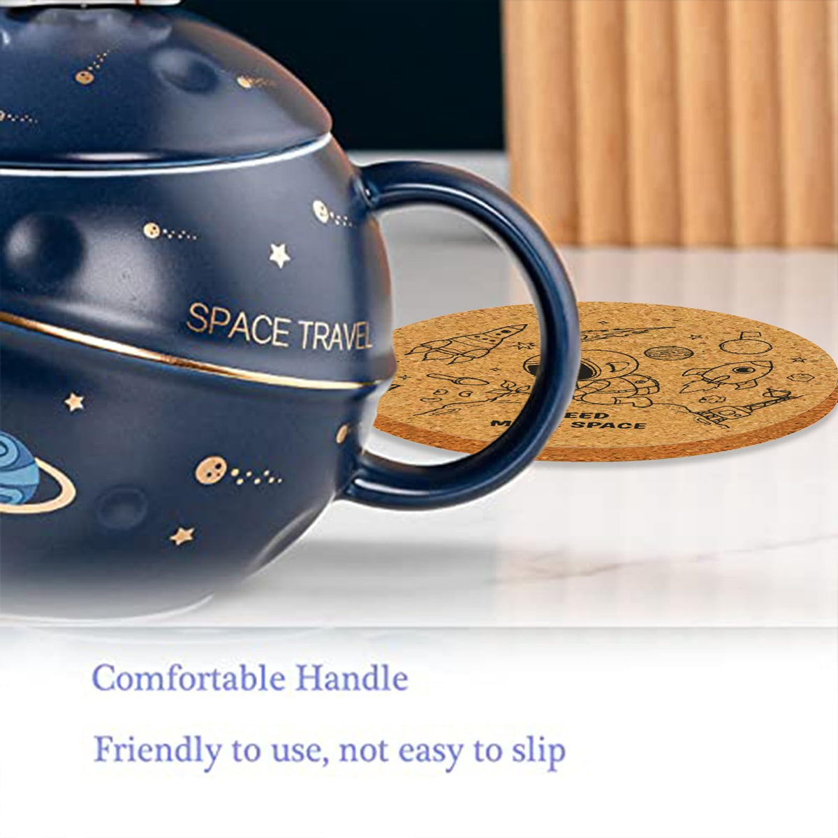 Yalucky mug with spoon showcases astronaut design for easy stirring.
