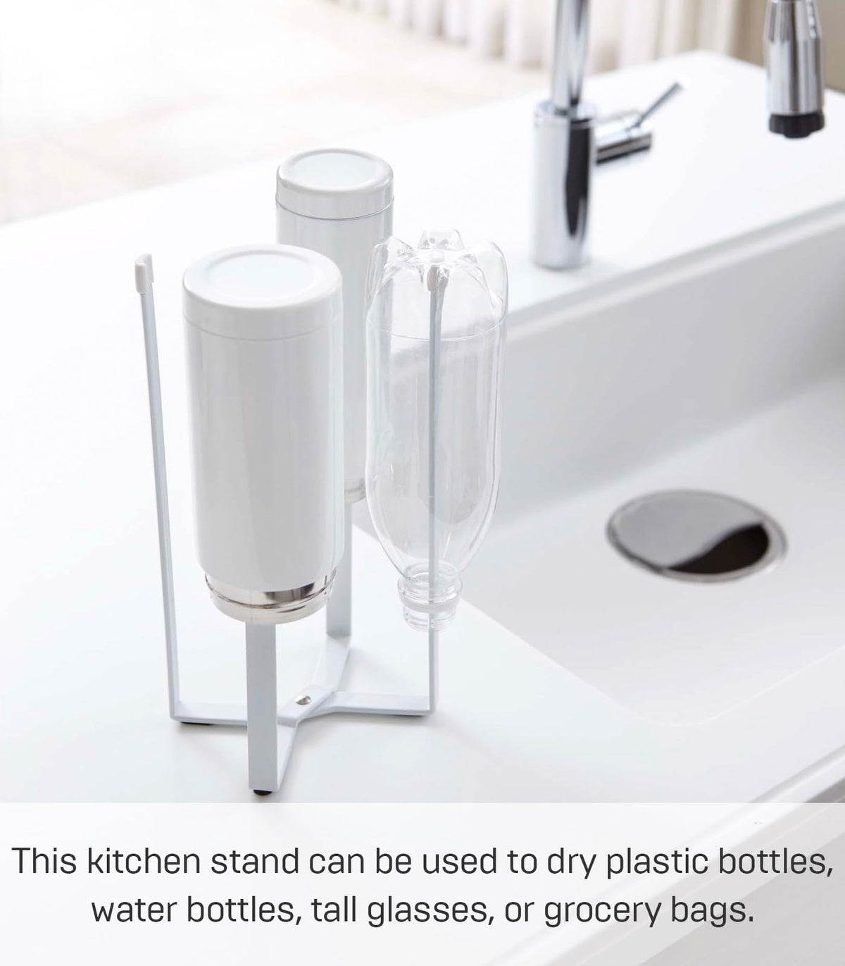 Yamazaki bottle-dryer with four-prong layout keeps bottles upright for drying
