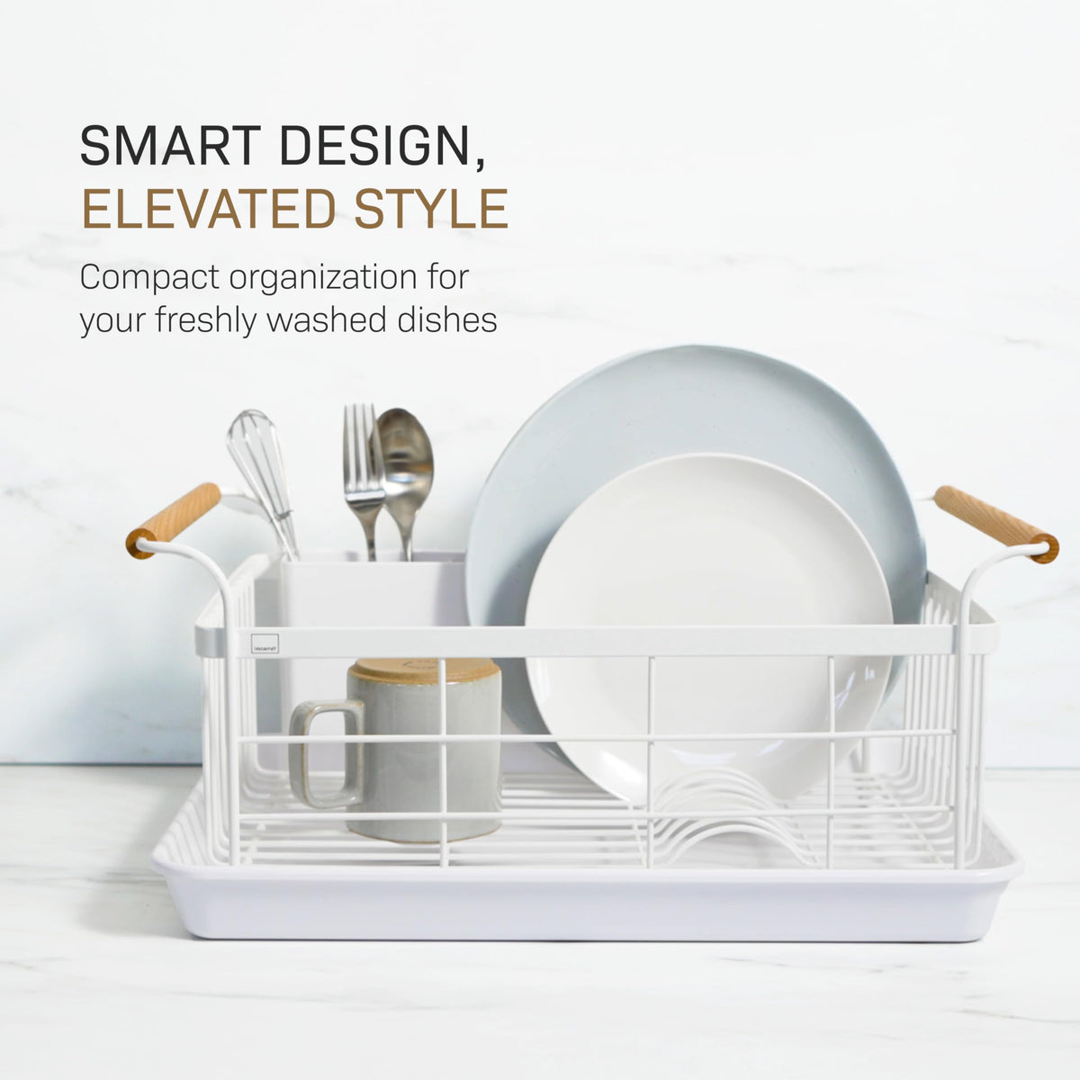 YAMAZAKI Home removable drainer tray keeps countertops dry and easy to clean.
