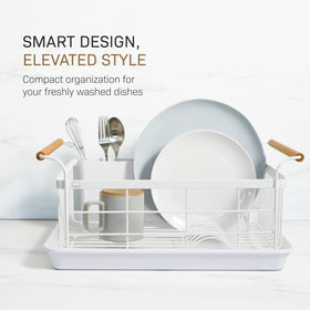 YAMAZAKI Home removable drainer tray keeps countertops dry and easy to clean.