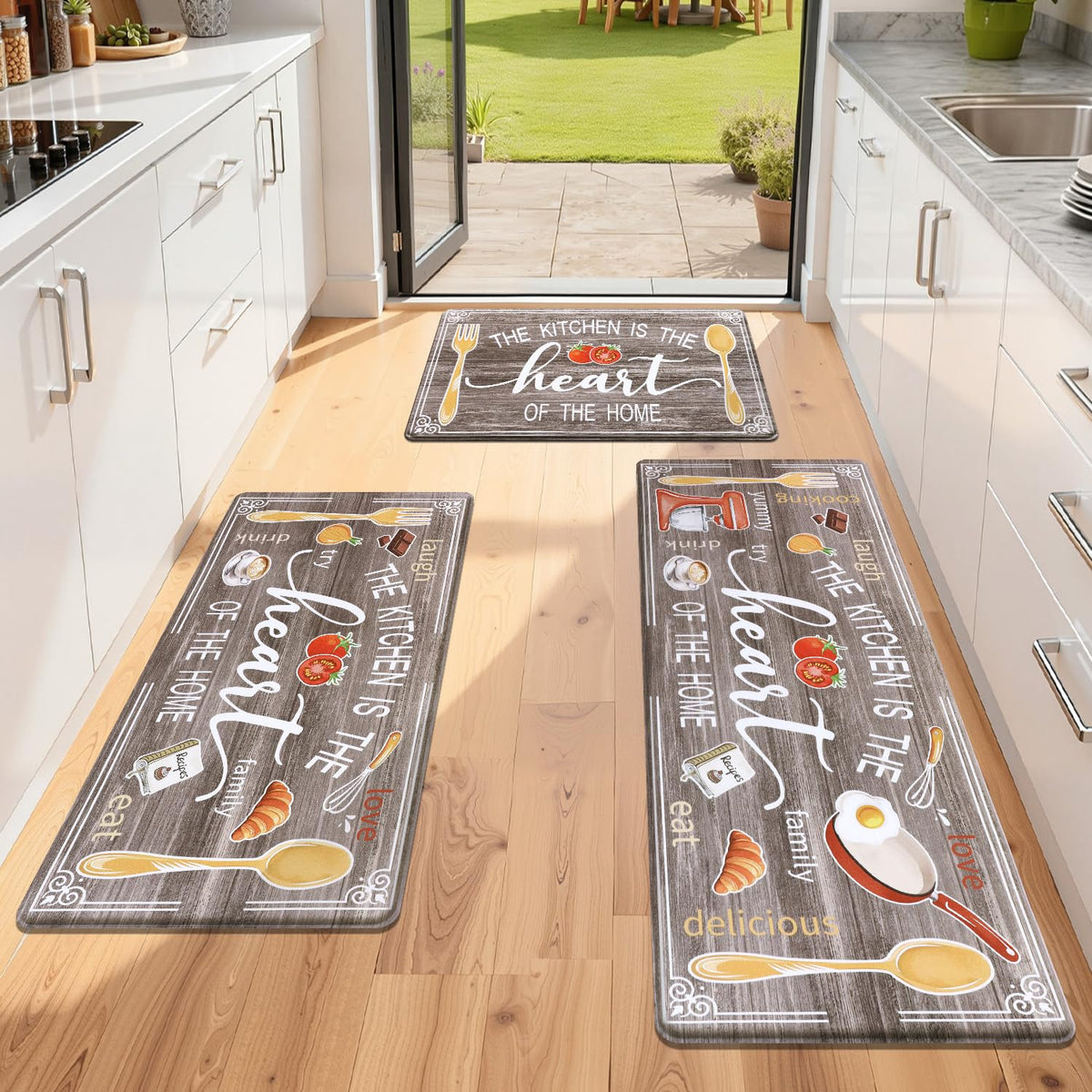 Yamaziot anti-fatigue kitchen mat set, front view, cushioned comfort for cooking tasks