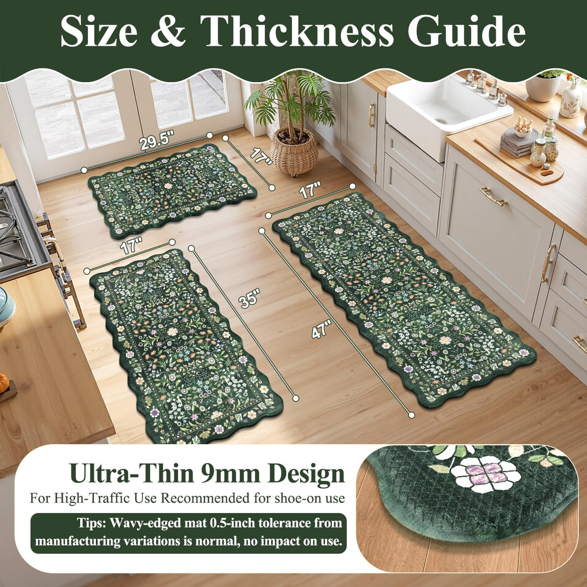 Yamaziot anti-fatigue kitchen rug 35x17 inches adds cozy warmth in laundry.