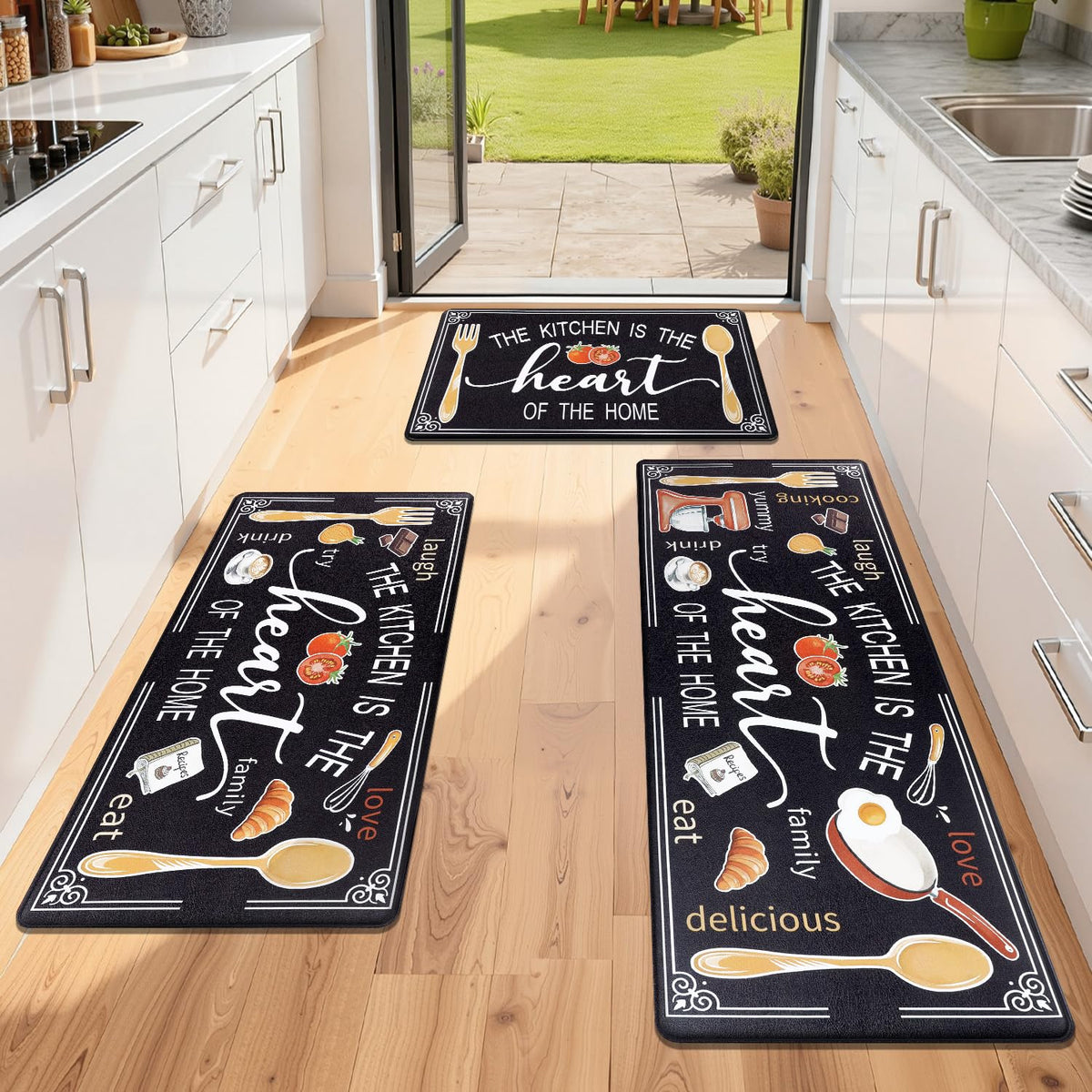 Yamaziot anti-fatigue kitchen rug set for front sink, cushioned support during dishwashing