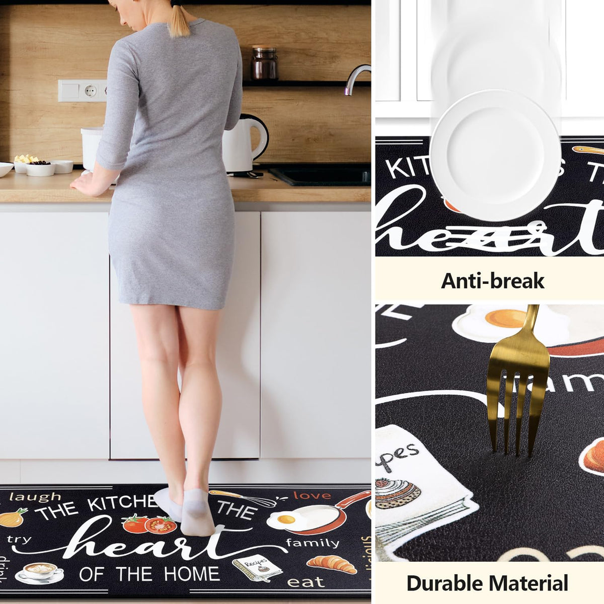 Yamaziot waterproof kitchen mats, quick wipe cleanup after spills