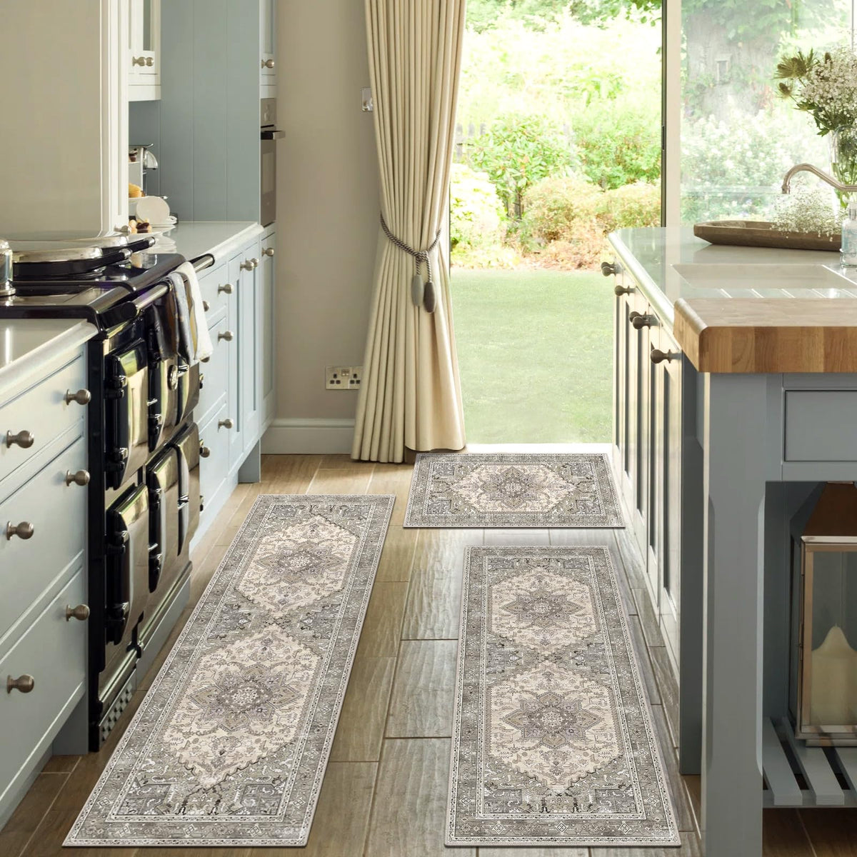 Yamaziot Boho Kitchen Rug Set 3 bohemian-pattern aesthetic enhances cozy kitchens.