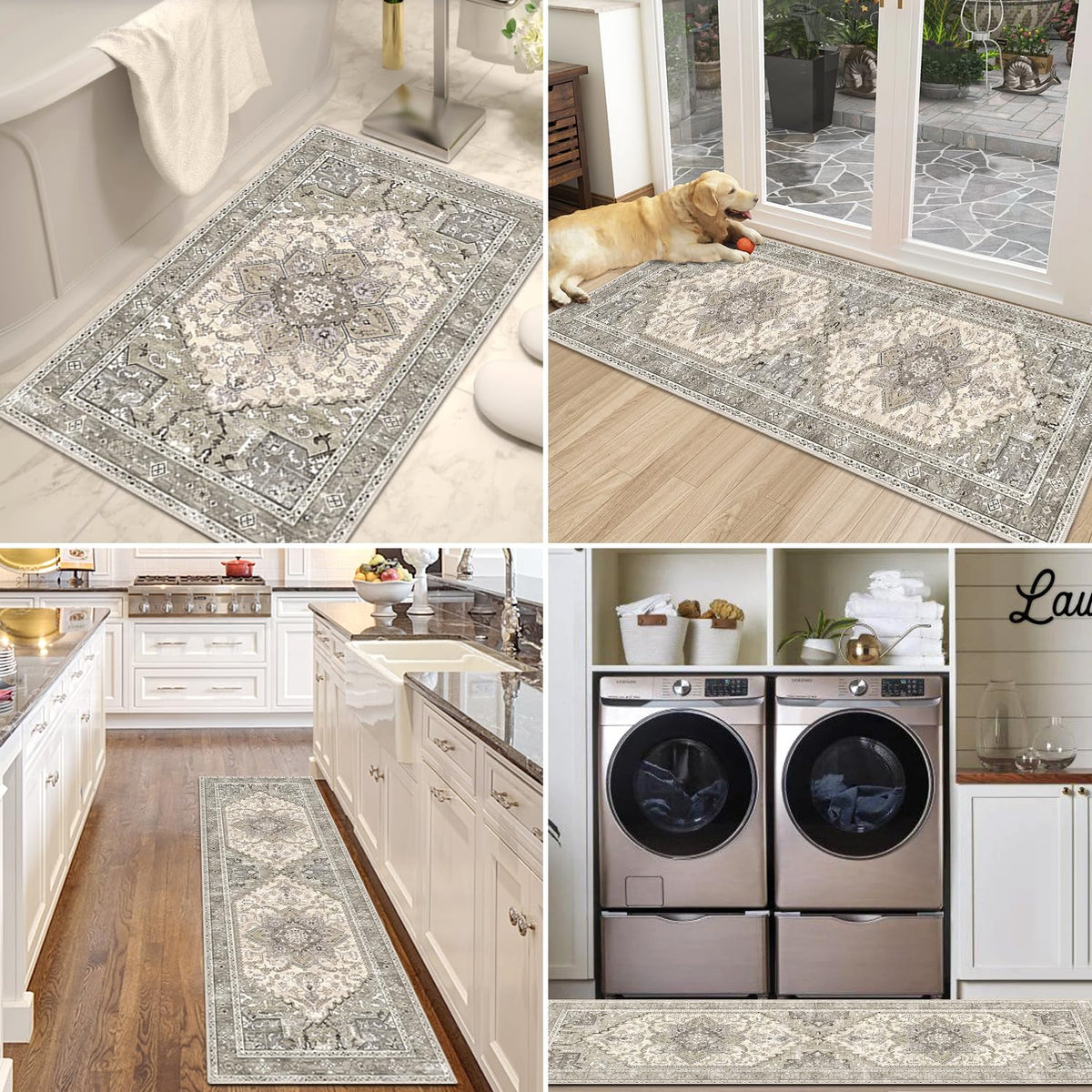 Yamaziot Boho Kitchen Rug Set 3 durable-low-pile design resists wear.