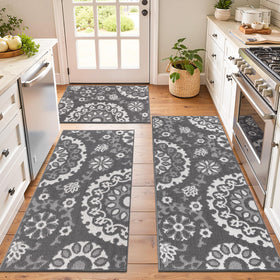 Yamaziot grey textured rug complements modern kitchens and entryways.