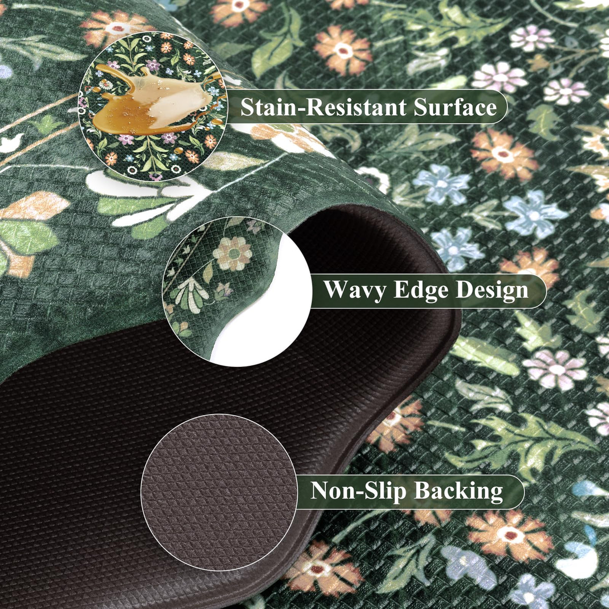 Yamaziot non-slip backing with beveled edges reduces slips and curling.
